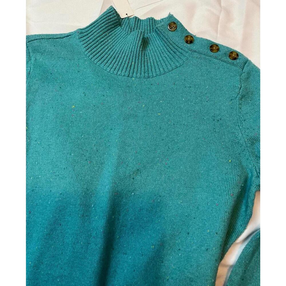 New w/Tags Talbots Teal Turtleneck Sweater Dress Small Button Accent Long Sleeve